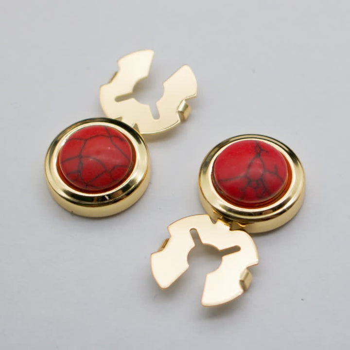 Manschettenknöpfe für Herren, 1 Paar, zum Aufstecken, Barock-Harz, Knopfabdeckungen - Rot & Gold - image 4