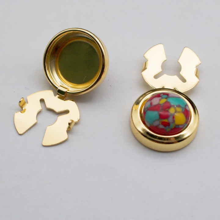 Manschettenknöpfe für Herren, 1 Paar, zum Aufstecken, Barock-Harz, Knopfabdeckungen - Rot Türkis & Gold - image 8