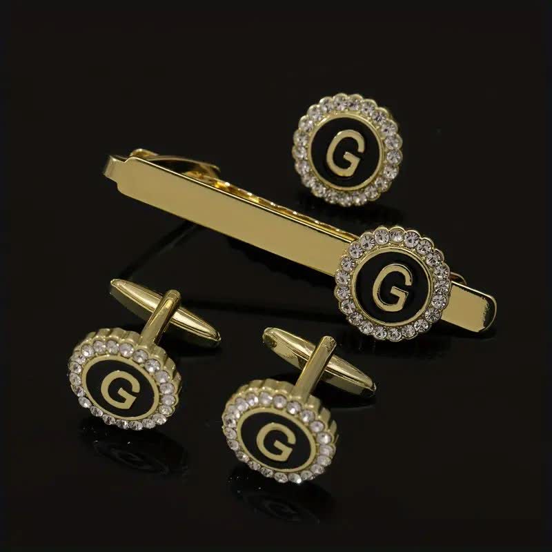 3-teiliges Set aus goldenen Krawattenklammern und Broschen mit 26 Großbuchstaben für Herren - G - image 6
