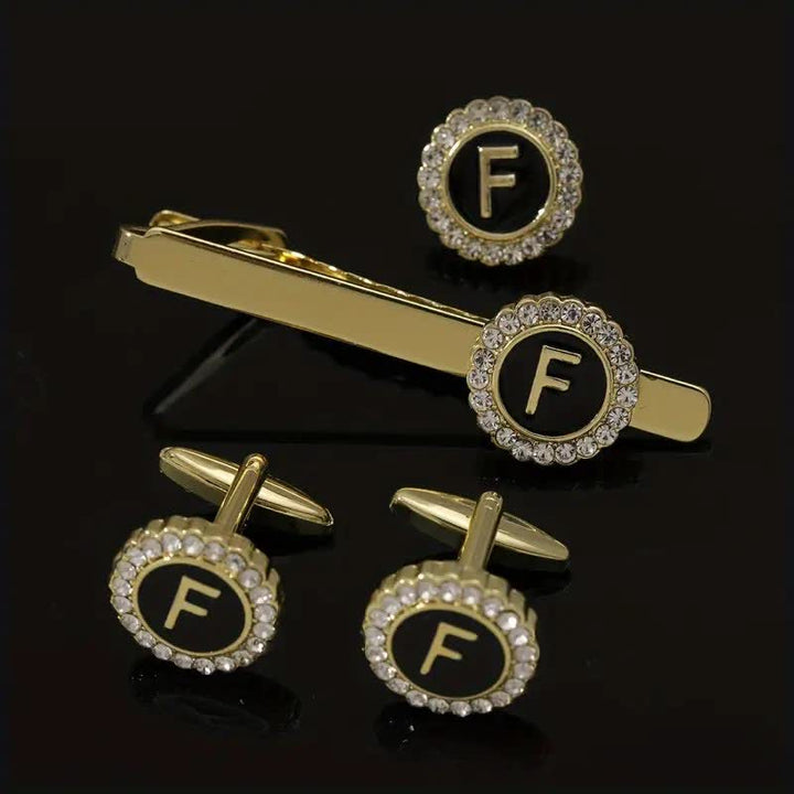3-teiliges Set aus goldenen Krawattenklammern und Broschen mit 26 Großbuchstaben für Herren - F - image 5