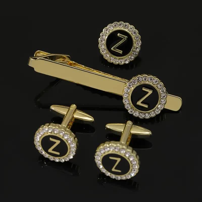 3-teiliges Set aus goldenen Krawattenklammern und Broschen mit 26 Großbuchstaben für Herren - Z - image 25