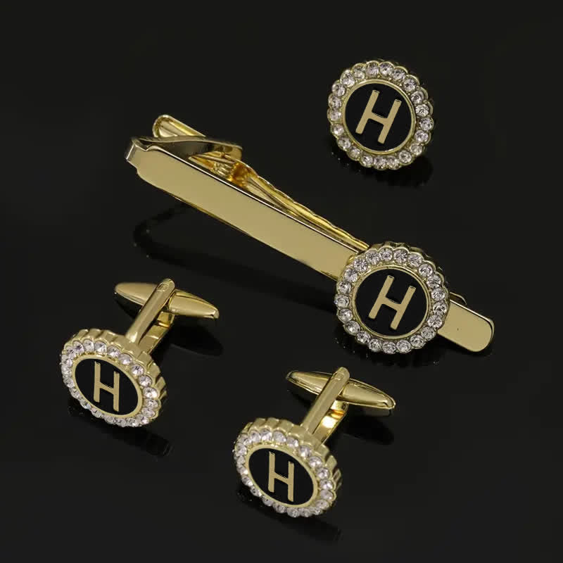 3-teiliges Set aus goldenen Krawattenklammern und Broschen mit 26 Großbuchstaben für Herren - H - image 7