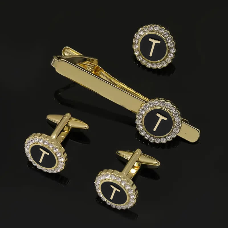 3-teiliges Set aus goldenen Krawattenklammern und Broschen mit 26 Großbuchstaben für Herren - T - image 19