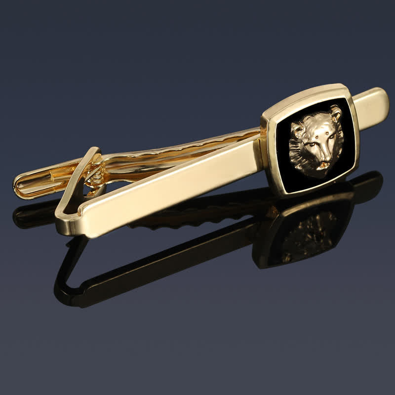 2-teiliges Set mit Krawattenklammern und Manschettenknöpfen in Tigerform für Herren in Schwarz und Gold - image 2