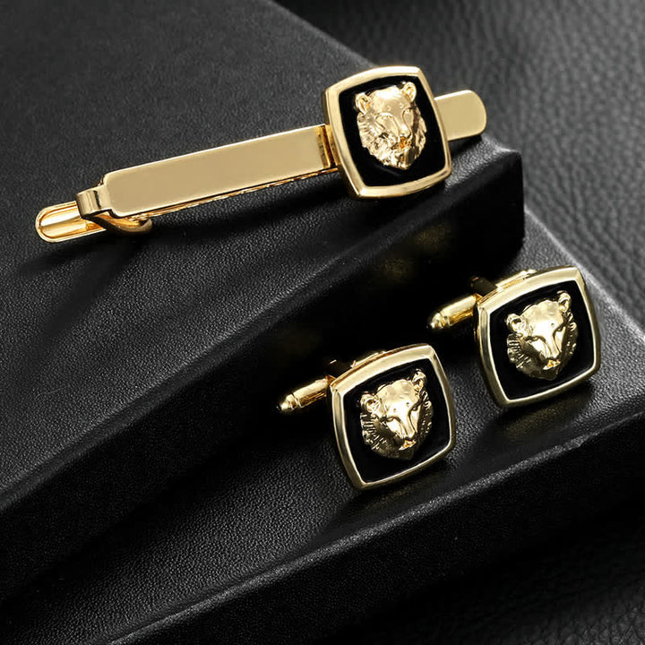 2-teiliges Set mit Krawattenklammern und Manschettenknöpfen in Tigerform für Herren in Schwarz und Gold - Gold & Schwarz - image 0