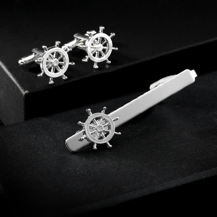 2-teiliges Set mit Krawattenklammern und Manschettenknöpfen für Herren in Silber mit Seemann-Bootsanker - Silber - image 0