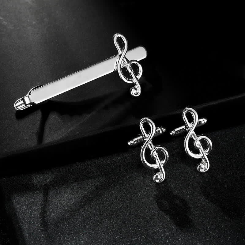 2-teiliges Herren-Set mit Krawattenklammer und Manschettenknöpfen in Silber mit Musiknote - Silber - image 6