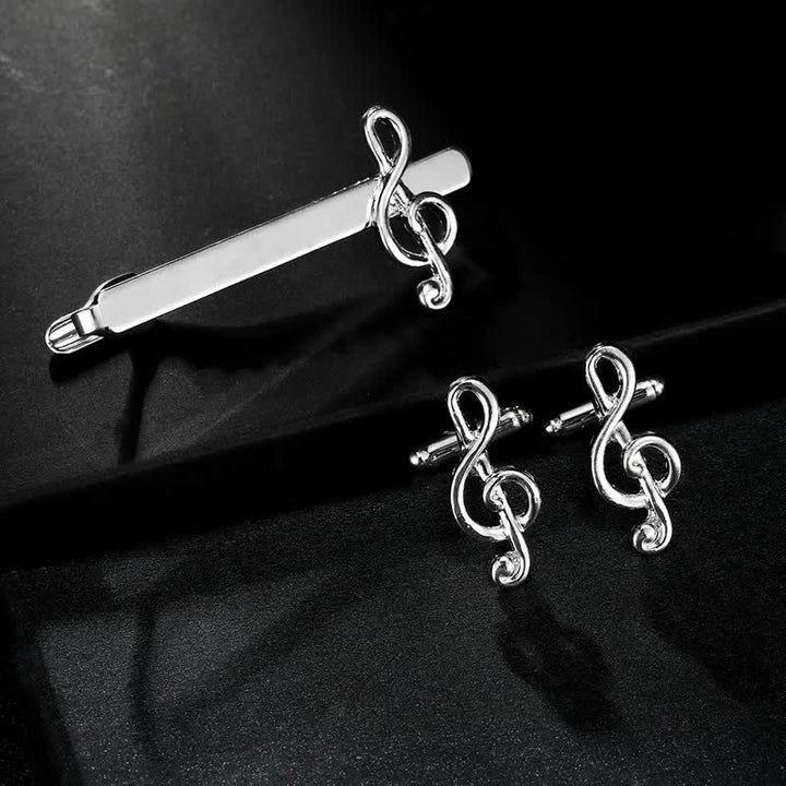 2-teiliges Herren-Set mit Krawattenklammer und Manschettenknöpfen in Silber mit Musiknote - Silber - image 6