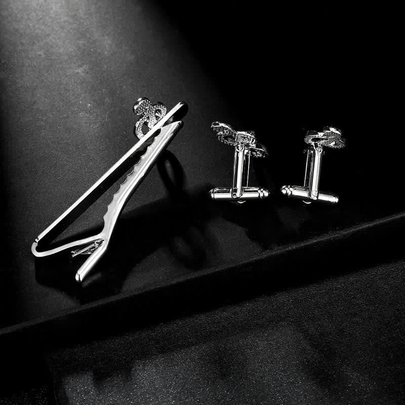 2-teiliges Herren-Set mit Krawattenklammer und Manschettenknöpfen in Silber mit Musiknote - image 4