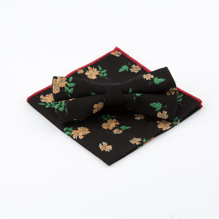 2-teiliges Herren-Set aus Baumwolltaschentuch und Fliege mit Blumenmuster