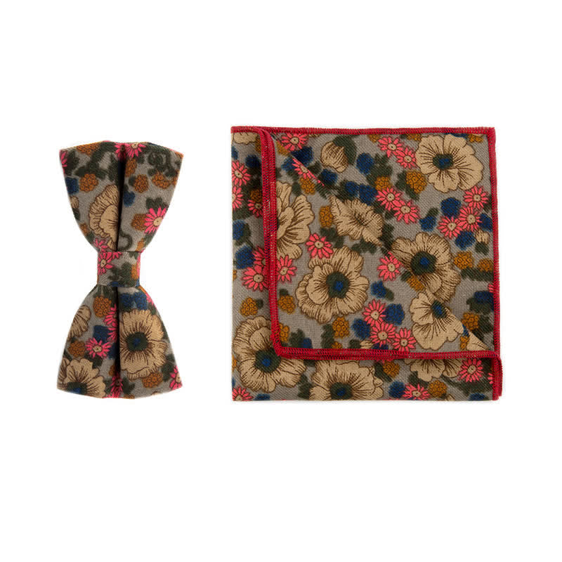 2-teiliges Herren-Set aus Baumwolltaschentuch und Fliege mit Blumenmuster