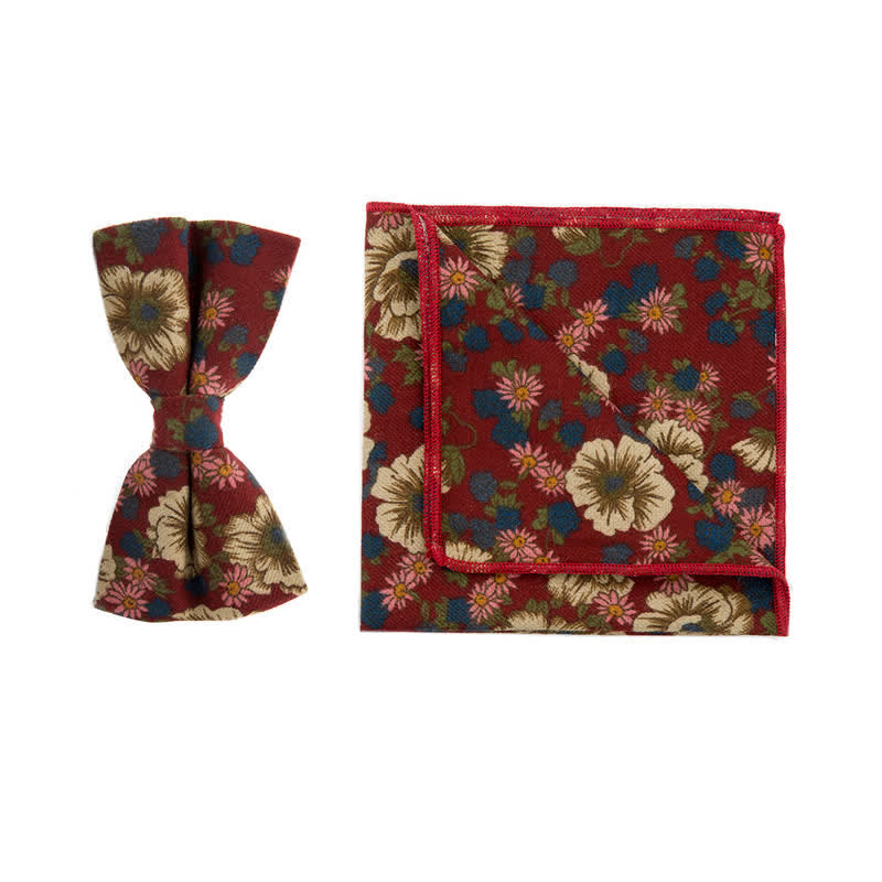 2-teiliges Herren-Set aus Baumwolltaschentuch und Fliege mit Blumenmuster