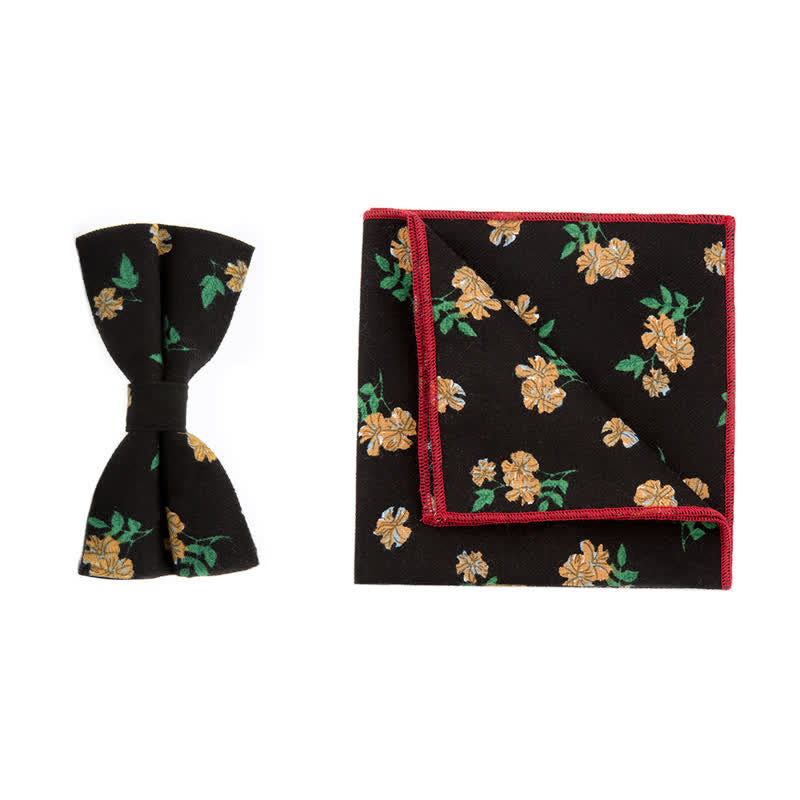 2-teiliges Herren-Set aus Baumwolltaschentuch und Fliege mit Blumenmuster