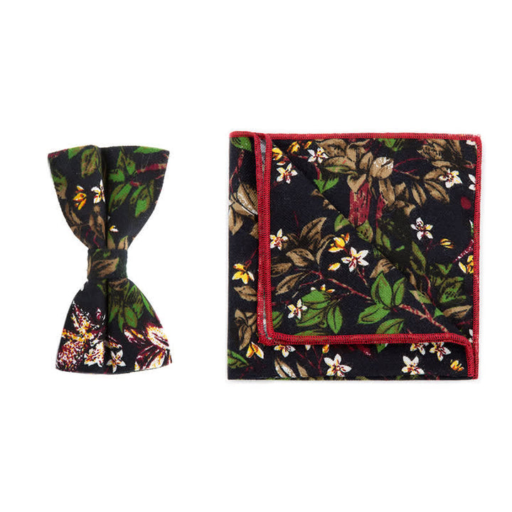 2-teiliges Herren-Set aus Baumwolltaschentuch und Fliege mit Blumenmuster