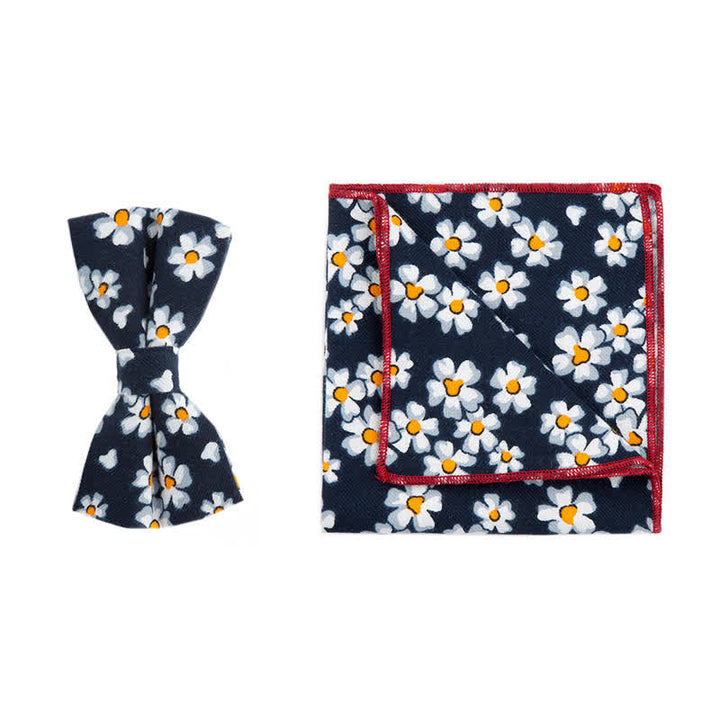 2-teiliges Herren-Set aus Baumwolltaschentuch und Fliege mit Blumenmuster