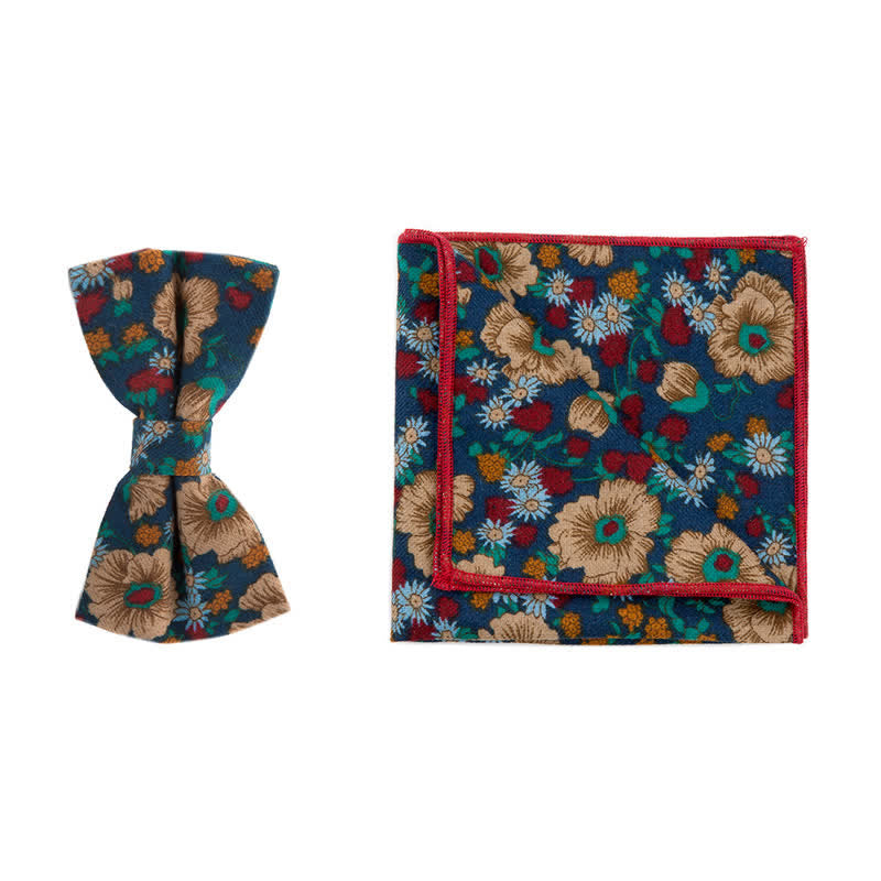 2-teiliges Herren-Set aus Baumwolltaschentuch und Fliege mit Blumenmuster