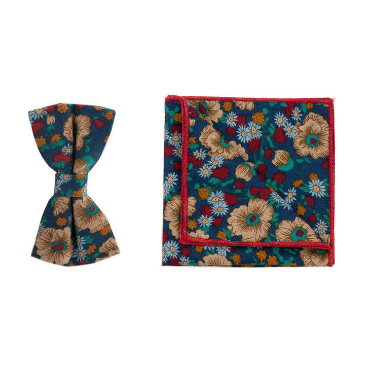 2-teiliges Herren-Set aus Baumwolltaschentuch und Fliege mit Blumenmuster