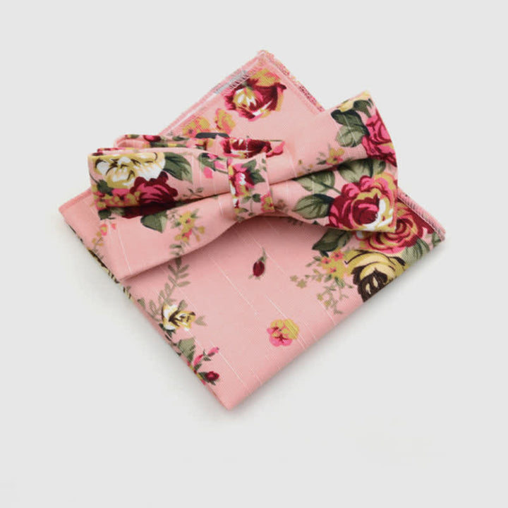 2-teiliges Herren-Taschentuch- und Fliege-Set aus Baumwolle mit Paisley-Blumenmuster