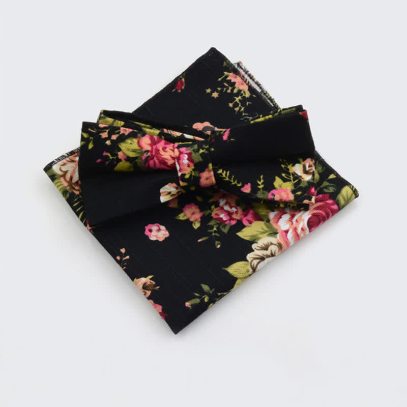 2-teiliges Herren-Taschentuch- und Fliege-Set aus Baumwolle mit Paisley-Blumenmuster