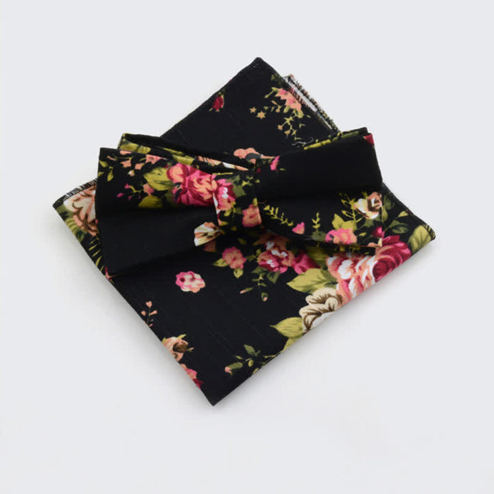 2-teiliges Herren-Taschentuch- und Fliege-Set aus Baumwolle mit Paisley-Blumenmuster