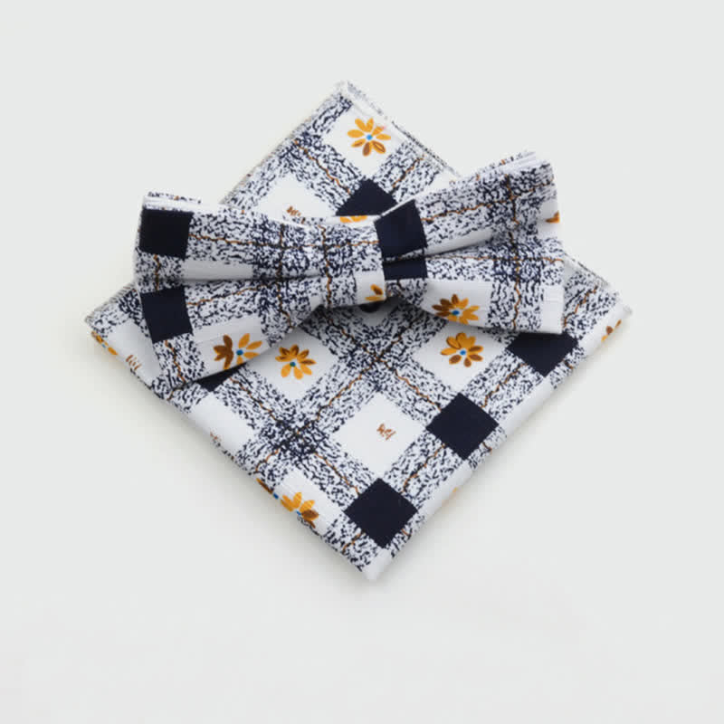 2-teiliges Herren-Taschentuch- und Fliege-Set aus Baumwolle mit Paisley-Blumenmuster