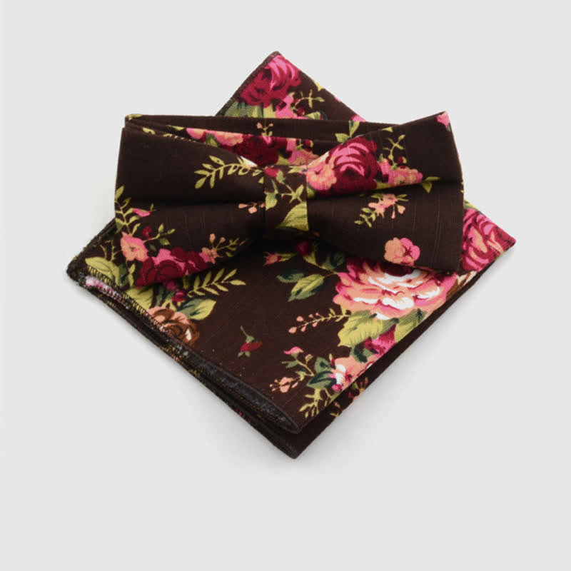 2-teiliges Herren-Taschentuch- und Fliege-Set aus Baumwolle mit Paisley-Blumenmuster