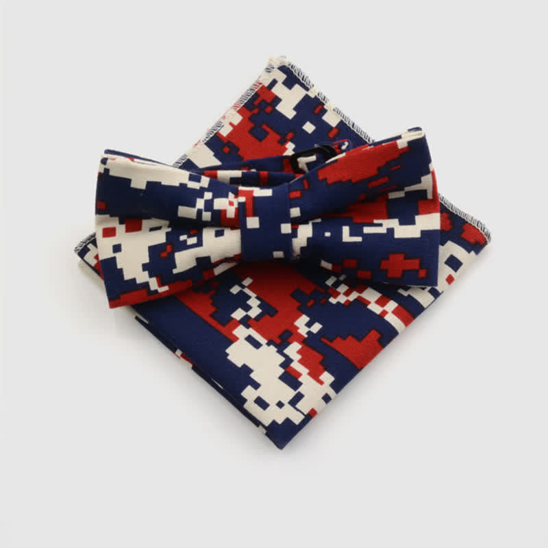 2-teiliges Herren-Taschentuch- und Fliege-Set aus Baumwolle mit Paisley-Blumenmuster