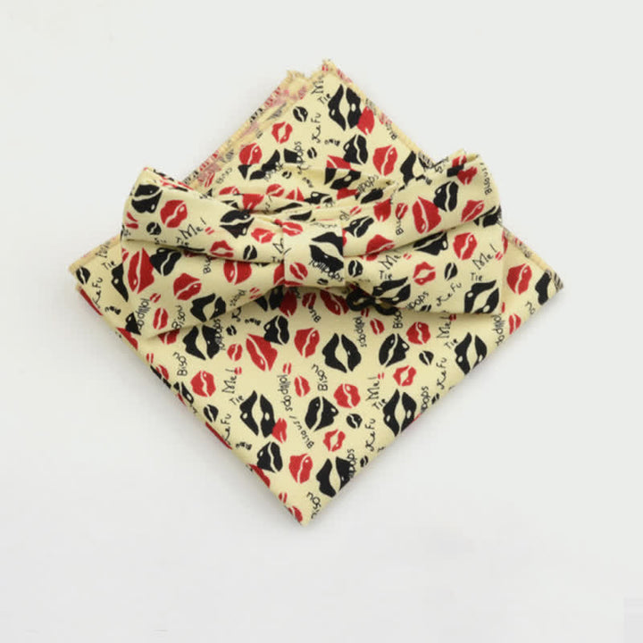2-teiliges Herren-Taschentuch- und Fliege-Set aus Baumwolle mit Paisley-Blumenmuster