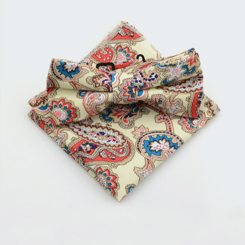 2-teiliges Herren-Taschentuch- und Fliege-Set aus Baumwolle mit Paisley-Blumenmuster
