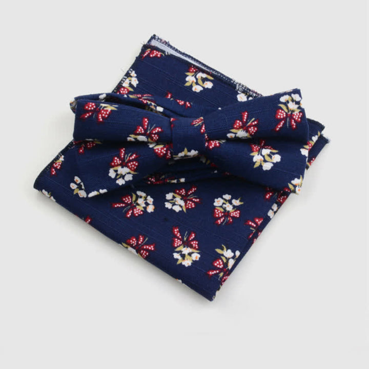 2-teiliges Herren-Taschentuch- und Fliege-Set aus Baumwolle mit Paisley-Blumenmuster