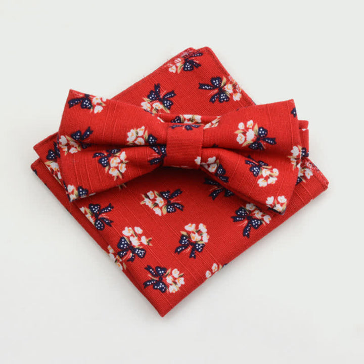 2-teiliges Herren-Taschentuch- und Fliege-Set aus Baumwolle mit Paisley-Blumenmuster