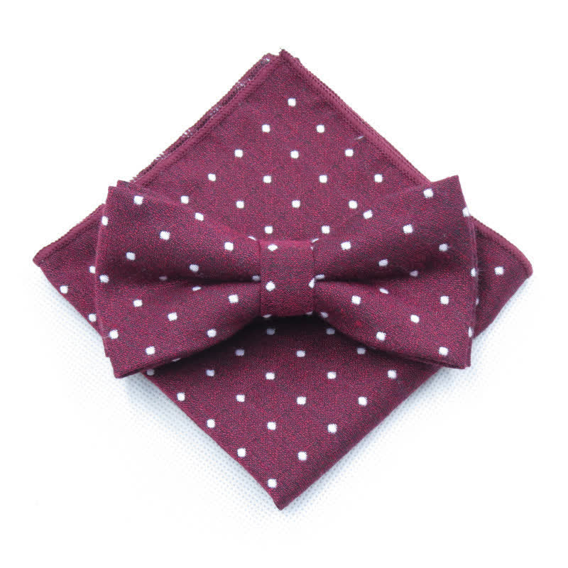 3-teiliges Herren-Krawattenset mit stilvoller Fliege und Punkten - Burgund - Fliege + Einstecktuch - image 6