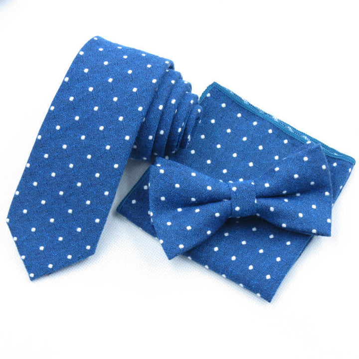 3-teiliges Herren-Krawattenset mit stilvoller Fliege und Punkten - Blau - Fliege + Krawatte + Einstecktuch - image 37