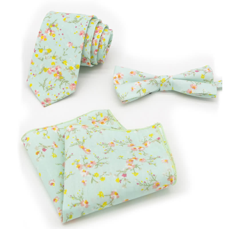 3-teiliges Krawattenset für Herren mit Blumen und Paisleymuster aus Baumwolle