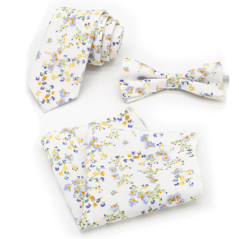 3-teiliges Krawattenset für Herren mit Blumen und Paisleymuster aus Baumwolle
