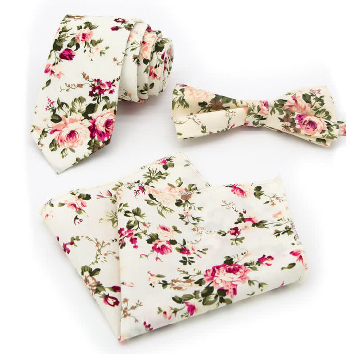 3-teiliges Krawattenset für Herren mit Blumen und Paisleymuster aus Baumwolle