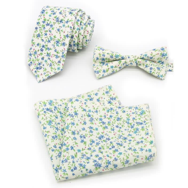 3-teiliges Krawattenset für Herren mit Blumen und Paisleymuster aus Baumwolle