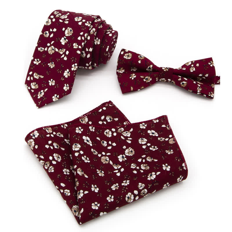 3-teiliges Krawattenset für Herren mit Blumen und Paisleymuster aus Baumwolle