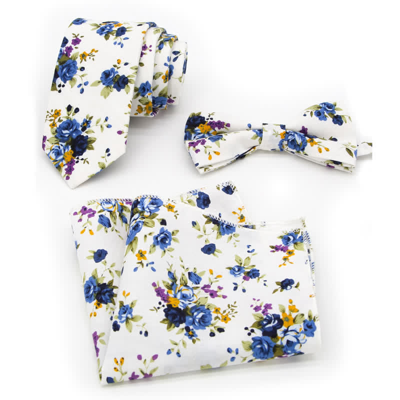 3-teiliges Krawattenset für Herren mit Blumen und Paisleymuster aus Baumwolle