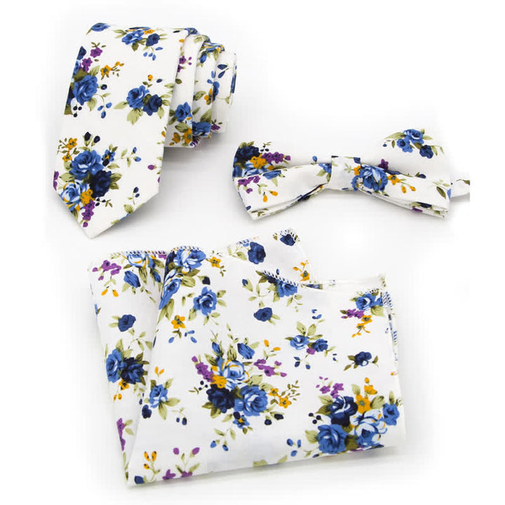 3-teiliges Krawattenset für Herren mit Blumen und Paisleymuster aus Baumwolle