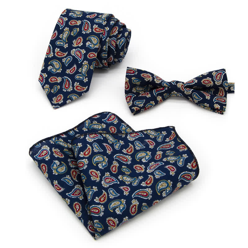 3-teiliges Krawattenset für Herren mit Blumen und Paisleymuster aus Baumwolle