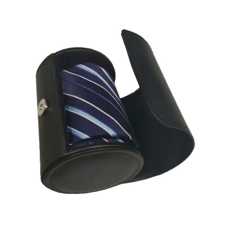 Schwarzes, rundes Krawattenbox-Lederetui mit Magnetschnalle