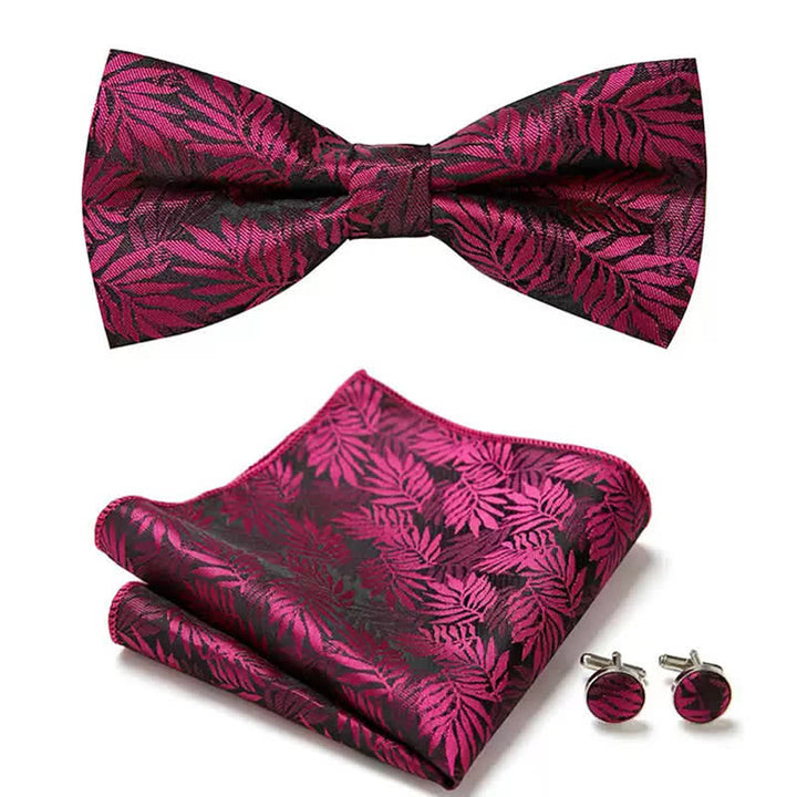 3-teiliges Herren-Set mit Einstecktuch, Manschettenknöpfen und Fliege in Fuchsia