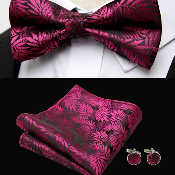 3-teiliges Herren-Set mit Einstecktuch, Manschettenknöpfen und Fliege in Fuchsia