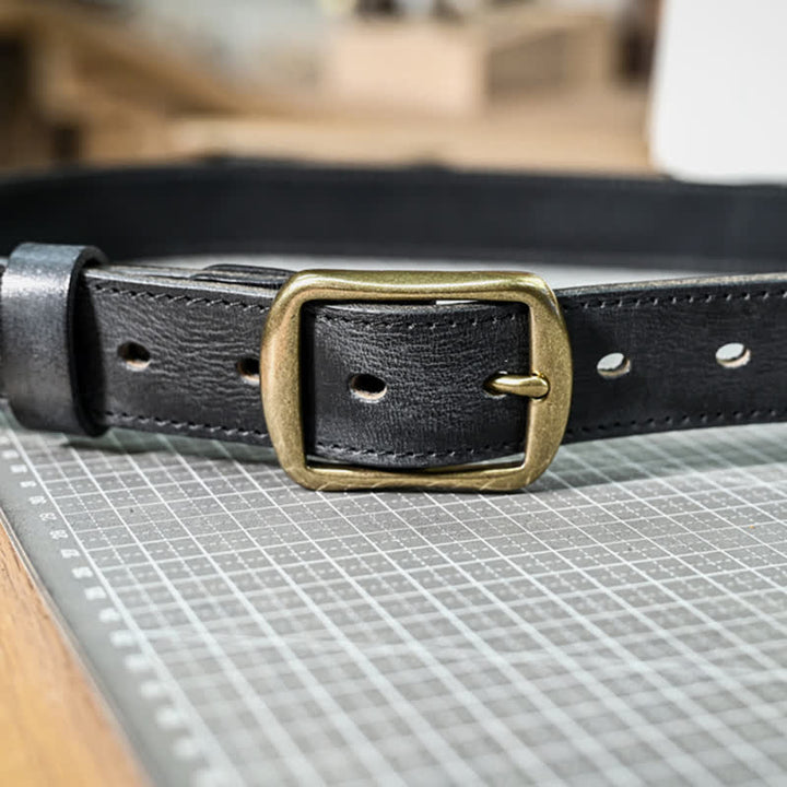 Retro-Ledergürtel mit Messingschnalle im Used-Look und handgefertigten Nähten - image 13