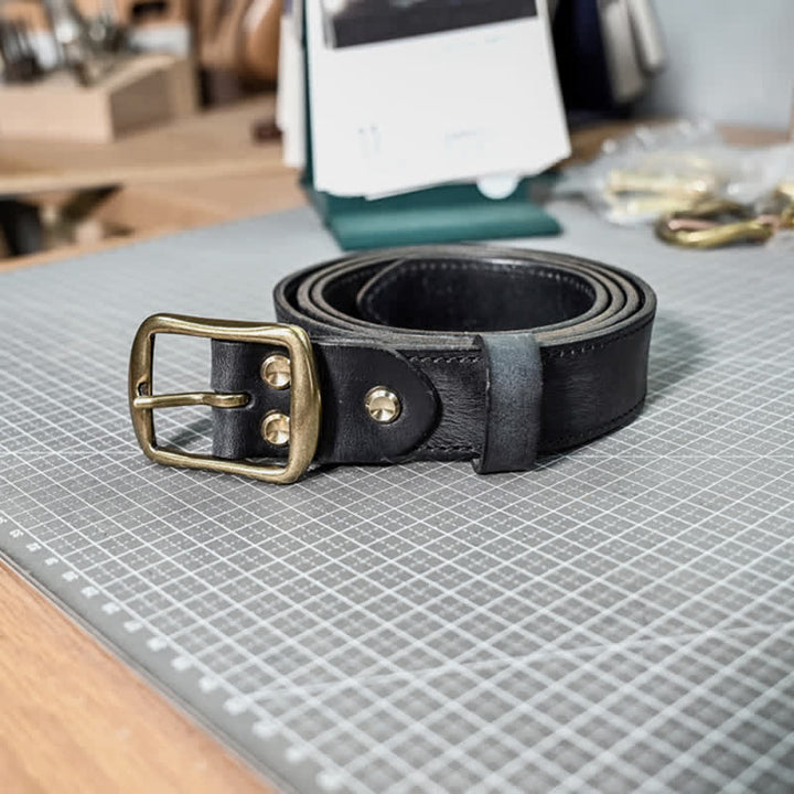 Retro-Ledergürtel mit Messingschnalle im Used-Look und handgefertigten Nähten - image 14