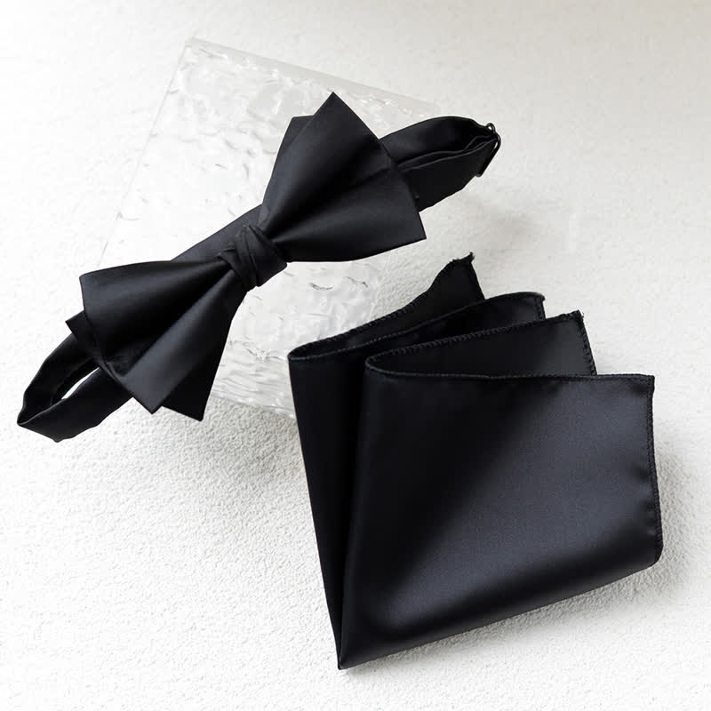 2-teiliges Set mit elegantem Einstecktuch und zweilagiger Fliege für Herren