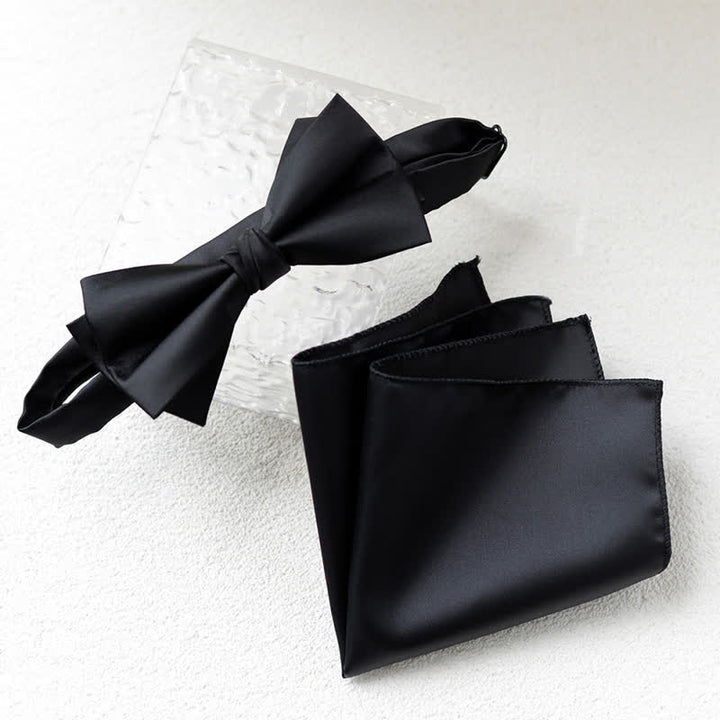 2-teiliges Set mit elegantem Einstecktuch und zweilagiger Fliege für Herren