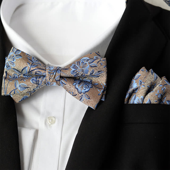 2-teiliges Set mit elegantem Einstecktuch und zweilagiger Fliege für Herren