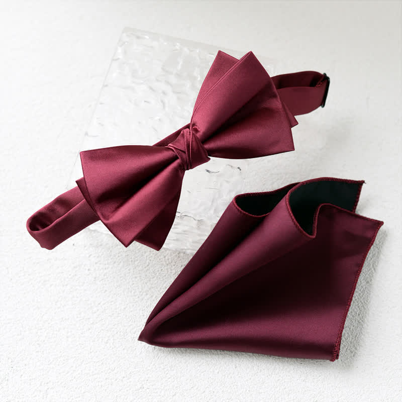 2-teiliges Set mit elegantem Einstecktuch und zweilagiger Fliege für Herren